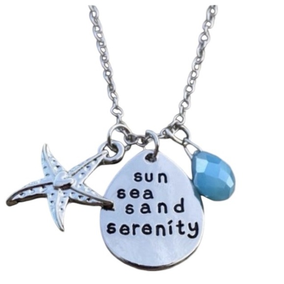 unknown Jewelry - Necklace Silver Pendant Beach Sun Sea Sand Serenity Starfish Blue Charm NWT